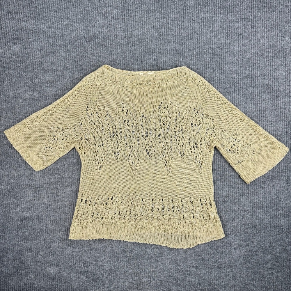 Moth Anthropologie Knit Top Womens S Linen Crochet Short Sleeve Beach Coastal